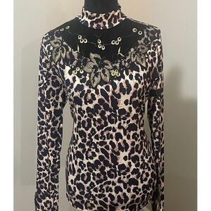 Leopard Mock Neck Blouse